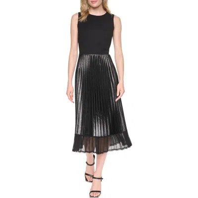 Dkny Mixed Media Sleeveless Midi Dress In Black