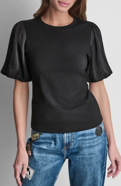 Dkny Mixed Media Top In Black