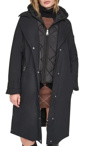 Dkny Mixed Media Trench Coat In Black