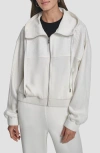 Dkny Mixed Media Zip-up Hooded Jacket In White