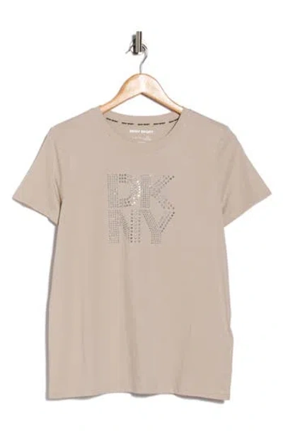 Dkny Mixed Rhinestone Logo T-shirt In Neutral