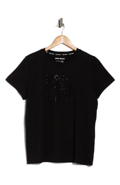 Dkny Mixed Rhinestone Logo T-shirt In Black