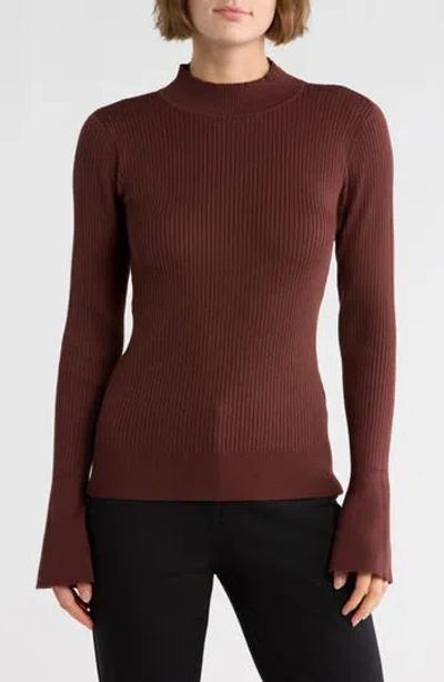 Dkny Mock Neck Bell Sleeve Sweater In Brown