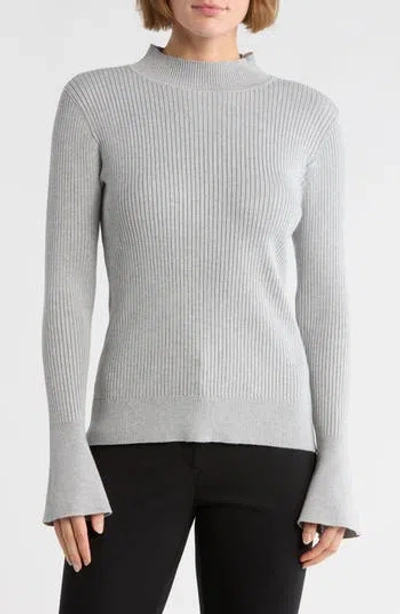 Dkny Mock Neck Bell Sleeve Sweater In Gray