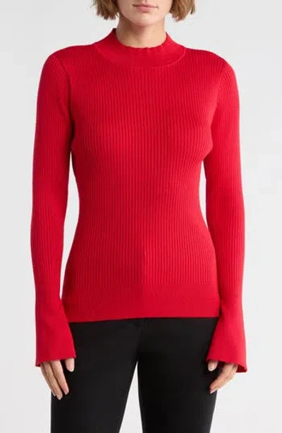 Dkny Mock Neck Bell Sleeve Sweater In Red
