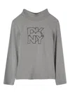 Dkny Mock-neck Logo-print Top In Gray