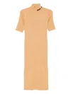 Dkny Mock-neck Ribbed Midi Dress In Neutral
