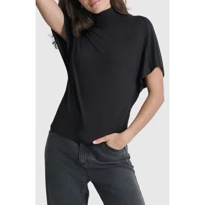 Dkny Mock Neck Ruched Jersey Top In Black