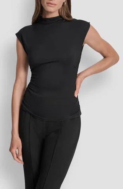 Dkny Mock Neck Ruched Top In Black