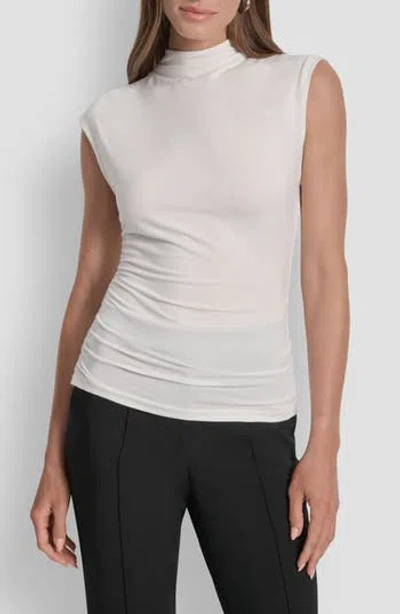 Dkny Mock Neck Ruched Top In White