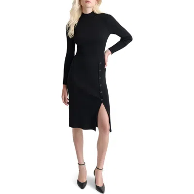 Dkny Mock Neck Sweater Midi Dress In Black