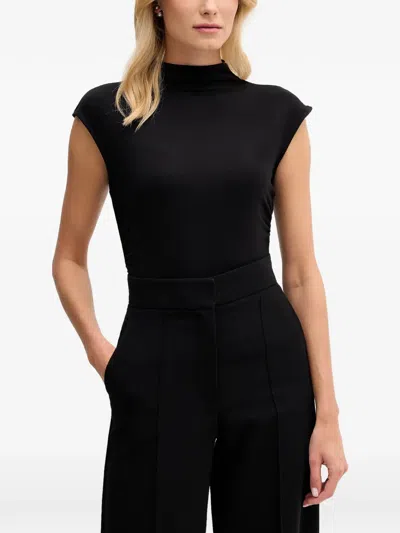Dkny Mock-neck Ruched Top In Black