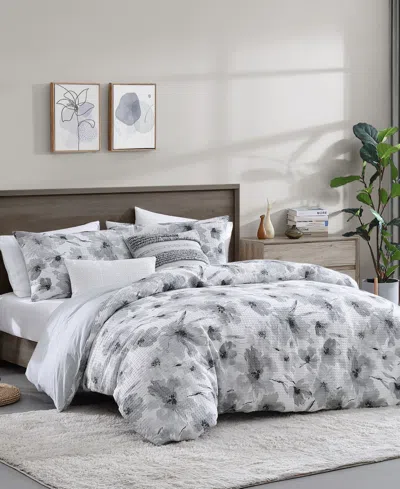 Dkny Modern Bloom 3 Piece Duvet Cover Set, Queen In Gray