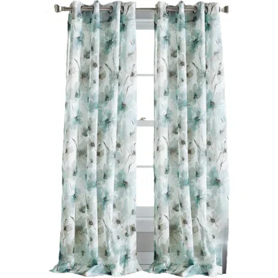 Dkny Modern Bloom Semi-sheer Grommet Curtain Panel, 50 X 84 In Blue