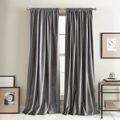 Dkny Modern Knotted Velvet Solid Room Darkening Rod Pocket Curtain Panels In Charcoal