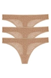 Dkny Modern Lace 3-pack Thongs In Brown