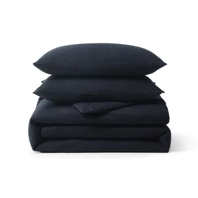 Dkny Modern Waffle 100% Cotton 3 Piece Duvet Cover Set In Faded Black