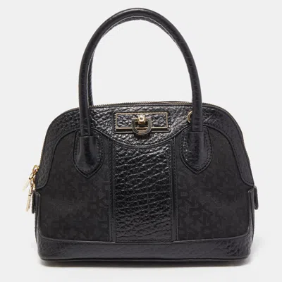 Dkny Monogram Canvas And Leather Dome Satchel In Black