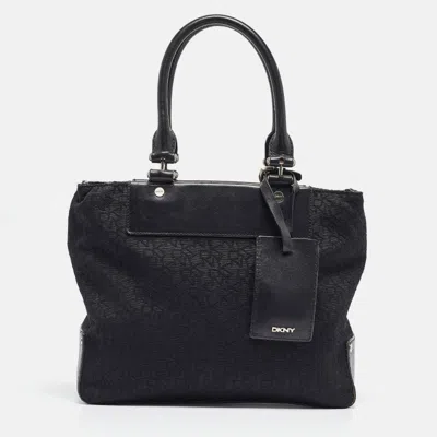Dkny Monogram Canvas And Leather Tote In Black