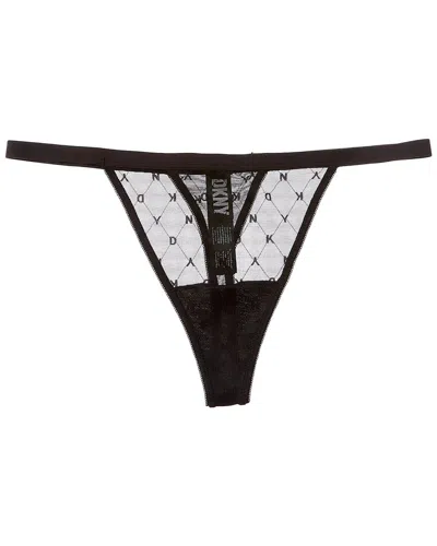 Dkny Monogram Mesh Thong In Black