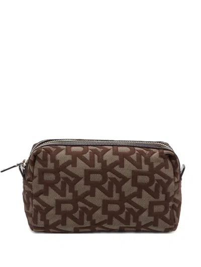 Pre-owned Dkny Monogram Patent Pouch In Brown