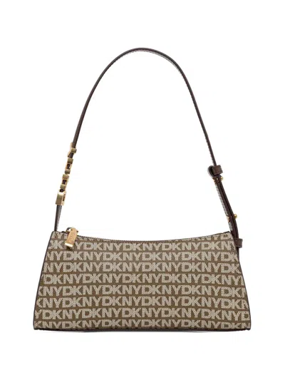 Dkny Monogram-pattern Shoulder Bag In Brown