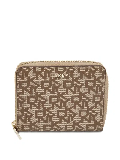 Pre-owned Dkny Monogram-pattern Coated-canvas Wallet In Neutral