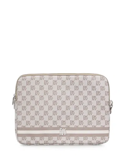 Dkny Monogram-print Logo-plaque Laptop Bag In Neutral