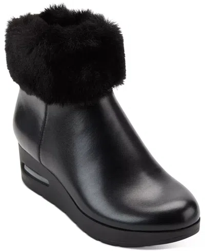 Dkny Nadra K3279020 Boots Women's Black Leather Wedge Heel Bootie Lion165