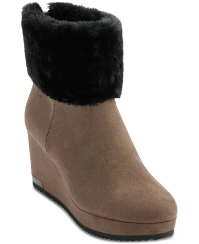 Dkny Nadra K3394102 Boots Women's Beige Suede Wedge Heel Bootie Lion359 In Multi