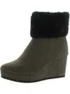 Dkny Nadra Womens Faux Leather Faux Fur Wedge Boots In Green