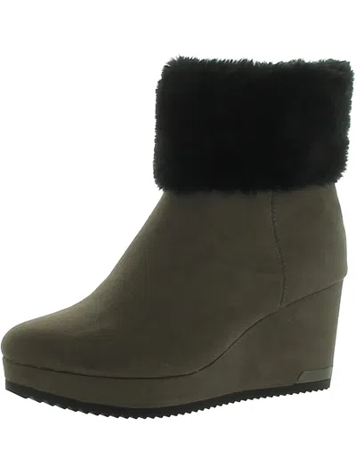 Dkny Nadra Womens Faux Leather Faux Fur Wedge Boots In Multi