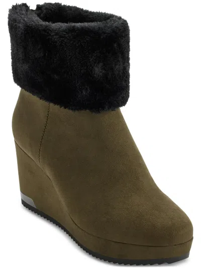 Dkny Nadra Womens Padded Insole Faux Fur Wedge Boots In Multi