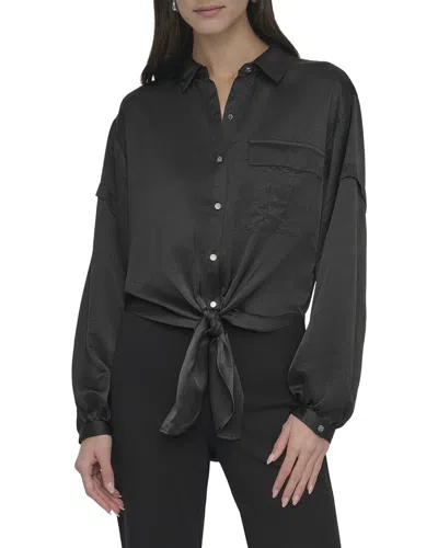 Dkny Nail Crease Tie-front Top In Black