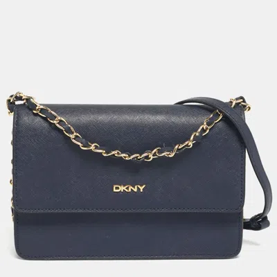 Pre-owned Dkny Navy Blue Leather Bryant Park Flap Crossbody Bag