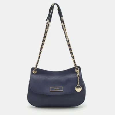 Pre-owned Dkny Navy Blue Leather Chain Flap Shoulder Bag