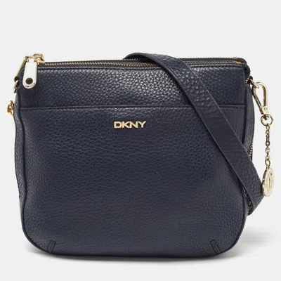 Pre-owned Dkny Navy Blue Leather Zip Crossbody Bag