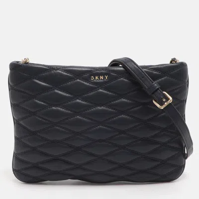 Pre-owned Dkny Navy Blue Quilted Leather Crossbody Bags