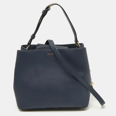 Pre-owned Dkny Navy Blue Saffiano Leather Bryant Park Bucket Bag