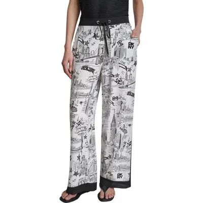 Dkny New York Print Wide Leg Pants In Multi