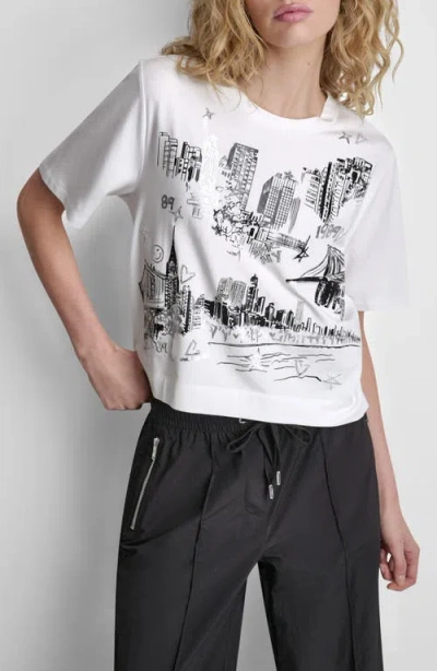 Dkny New York Toile Cotton Blend T-shirt In White