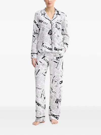 Dkny Newspaper-print Pajama Set In Multi