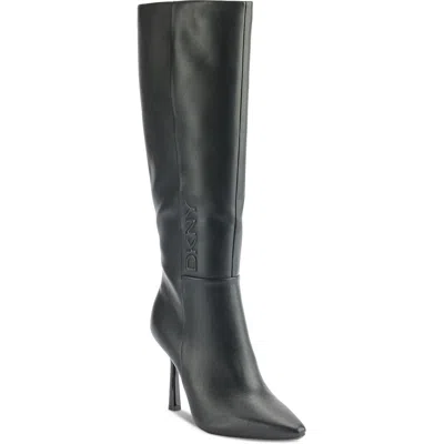 Dkny Nixie Womens Solid Faux Leather Knee-high Boots In Black