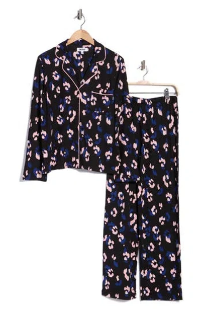 Dkny Notch Collar Top And Pants Pajama Set In Black