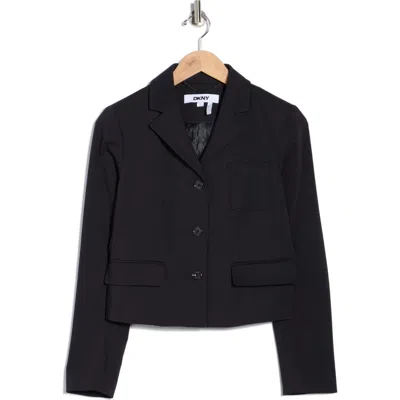 Dkny Notch Lapel Cotton Blend Crop Blazer In Black
