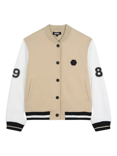Dkny Number-appliqué Bomber Jacket In Brown