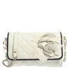 DKNY DKNY OFFQUILTED LEATHER FLORAL APPLIQUE FLAP CHAIN BAG