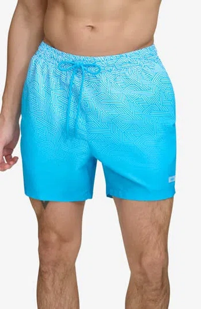 Dkny Ombré Crosswalk Swim Trunks In Light Blue