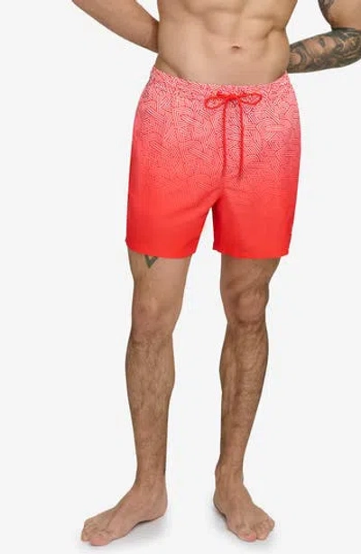 Dkny Men's Textured Ombre Drawstring Swim Shorts In Red