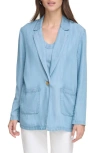 DKNY ONE-BUTTON CHAMBRAY BLAZER